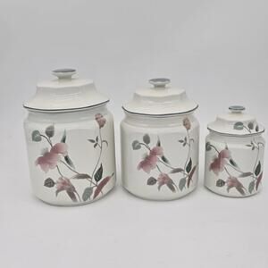 Mikasa Silk Flowers 3 Canisters Set with Lids Made In Malaysia 1980's